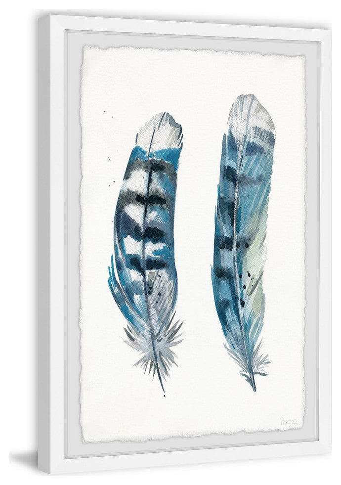 "Blue Striped Feathers" Framed Painting Print, 12"x18"