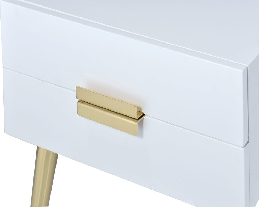 Denvor End Table, Gold Finish, White