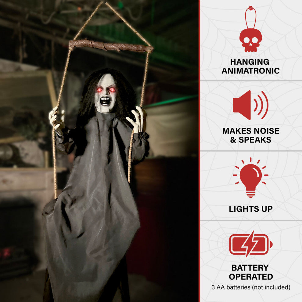 Animatronic Demon Woman on Swing, Lights and Sound