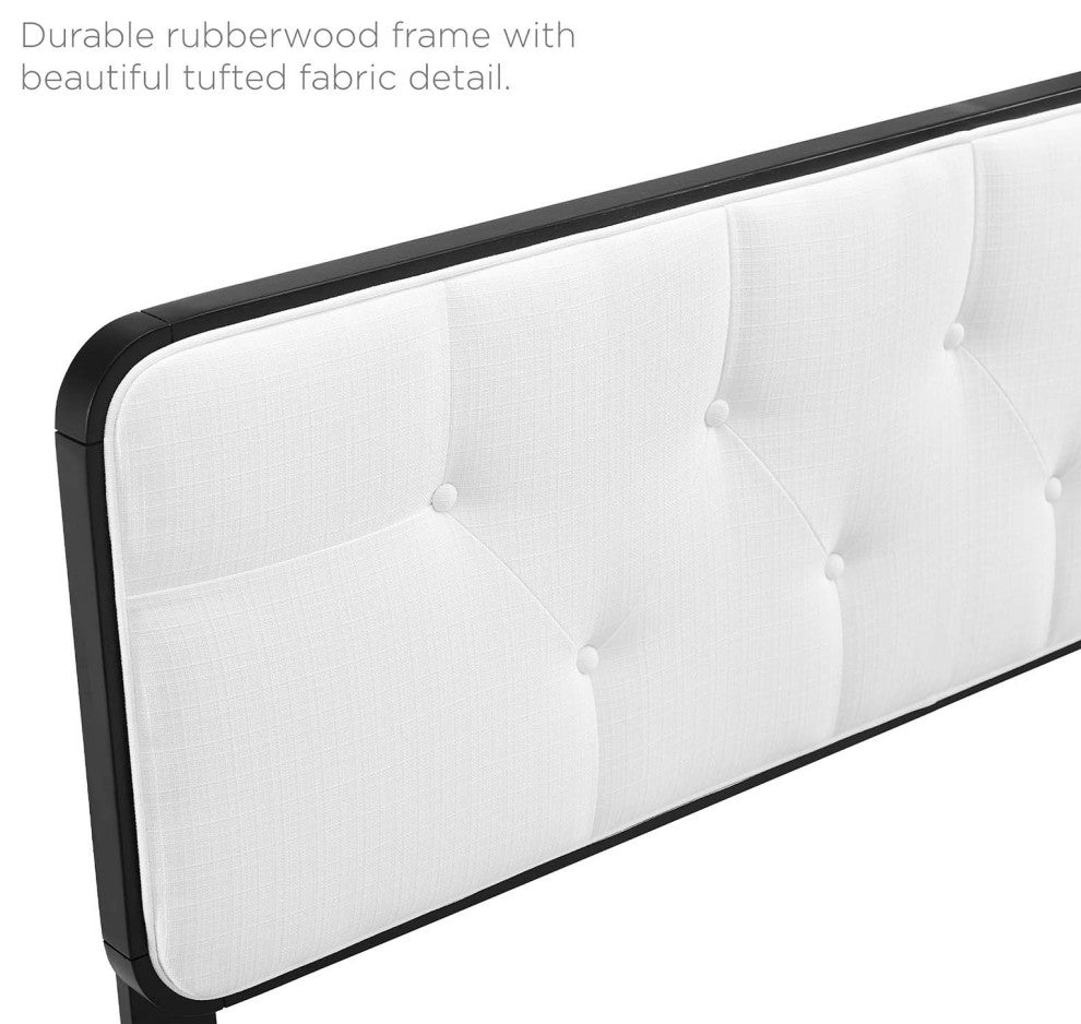 Platform Bed Frame, Queen Size, Fabric, Wood, Black White, Modern Mid-Century