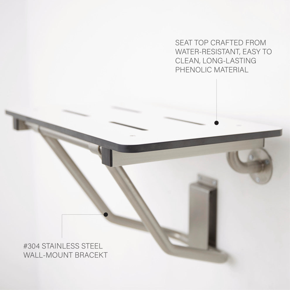 32" x 15" White Folding Wall Mount Shower Seat Bench, ADA Compliant