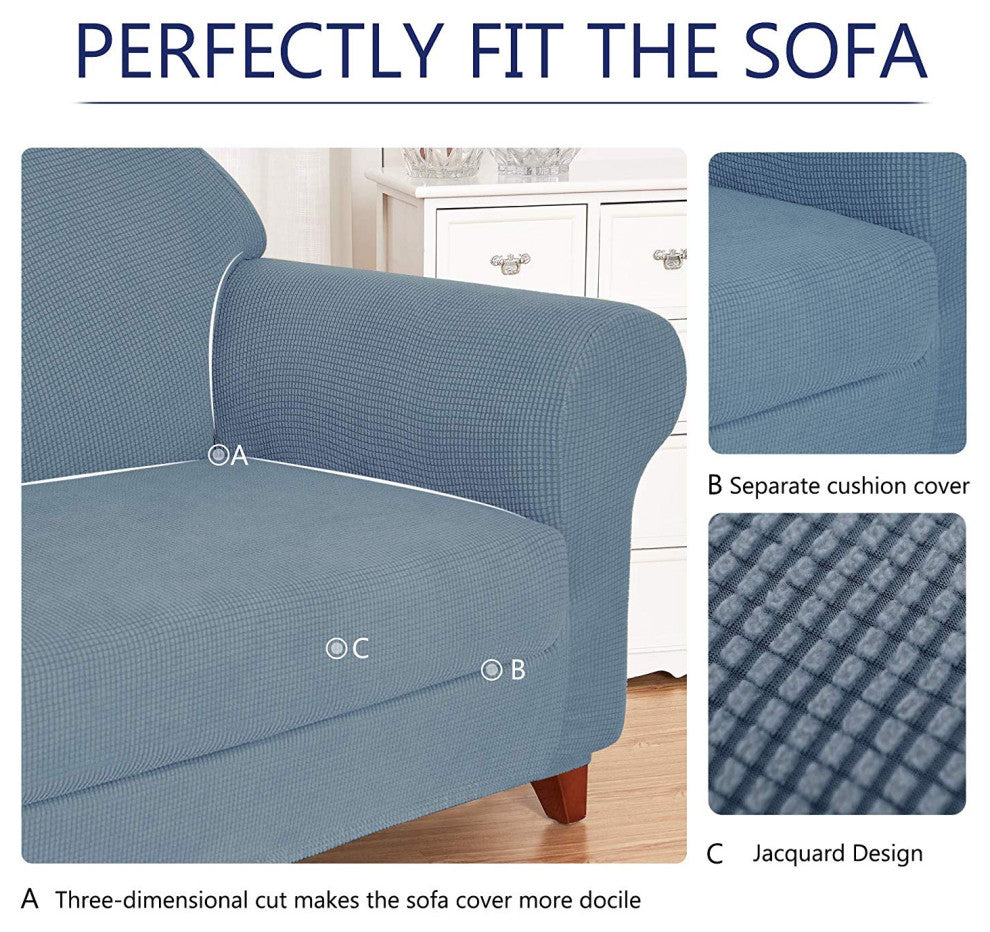 Subrtex 2-Piece Spandex Stretch Sofa Slipcover, Steel Blue, Sofa