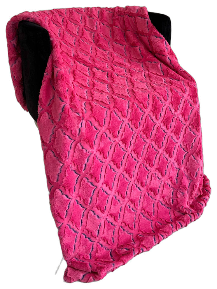 Plutus Fuchsia Purple Diamond Faux Fur Throw Blanket, 90"L x 90"W Full
