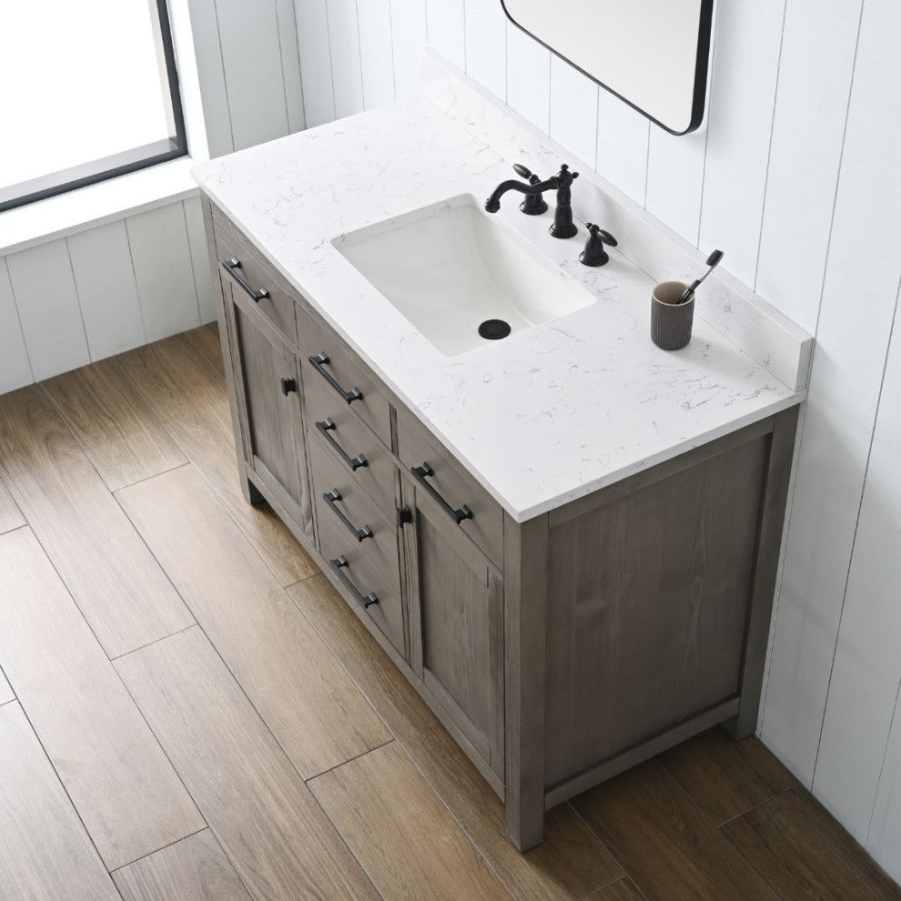 Jasper 48" Bathroom Vanity, Textured Gray, Ariston White Engineered Stone Top