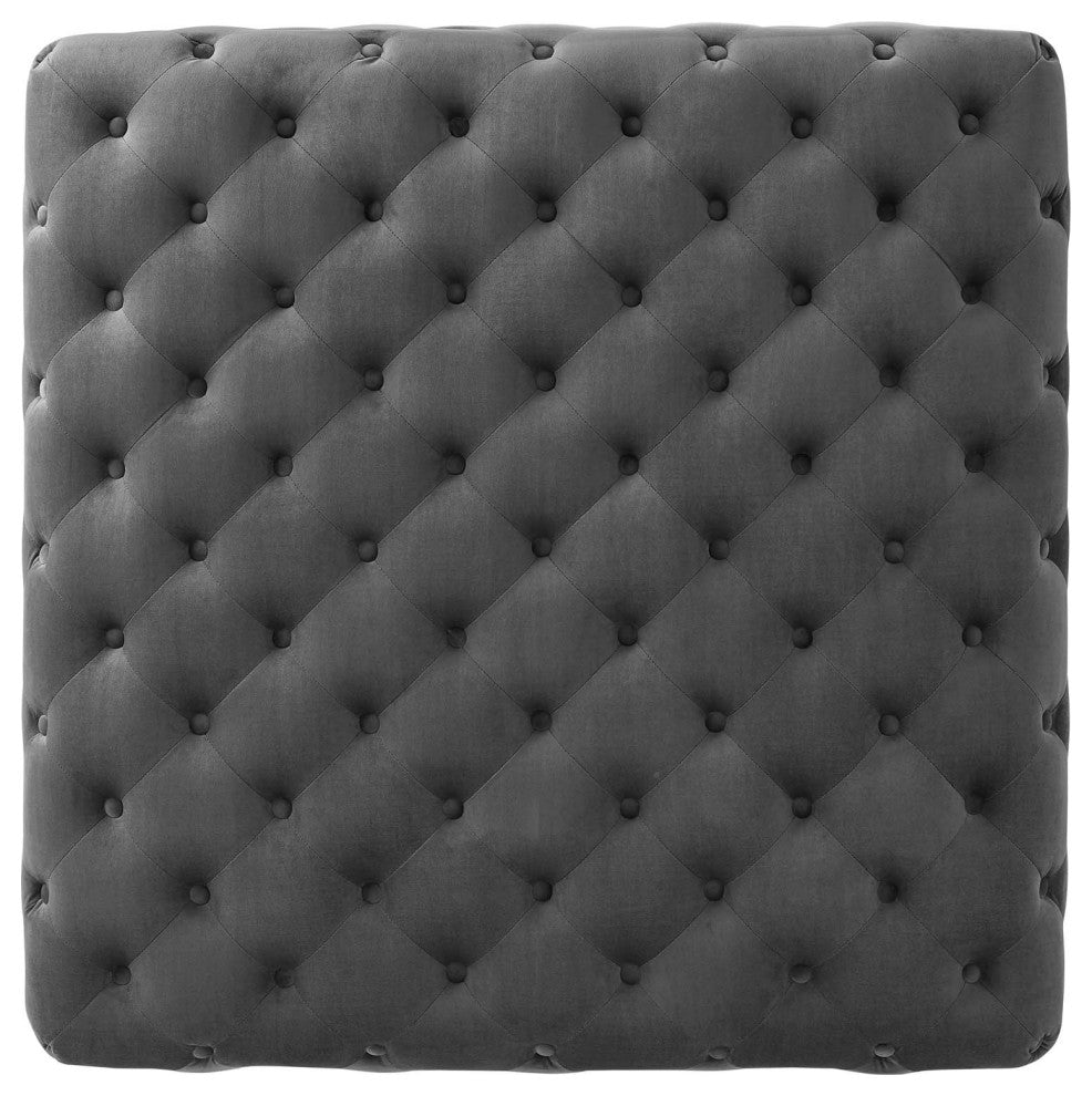 Tufted Accent Chair Ottoman, Square, Velvet, Gray, Modern, Lounge