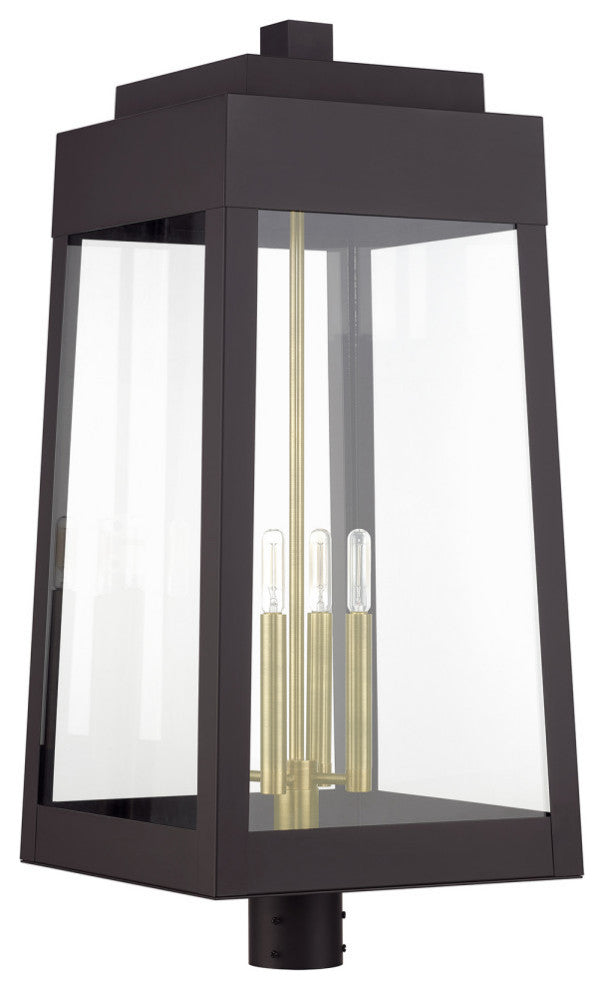 Oslo 4-Light Bronze Outdoor Extra Large Post Top Lantern with Antique Brass