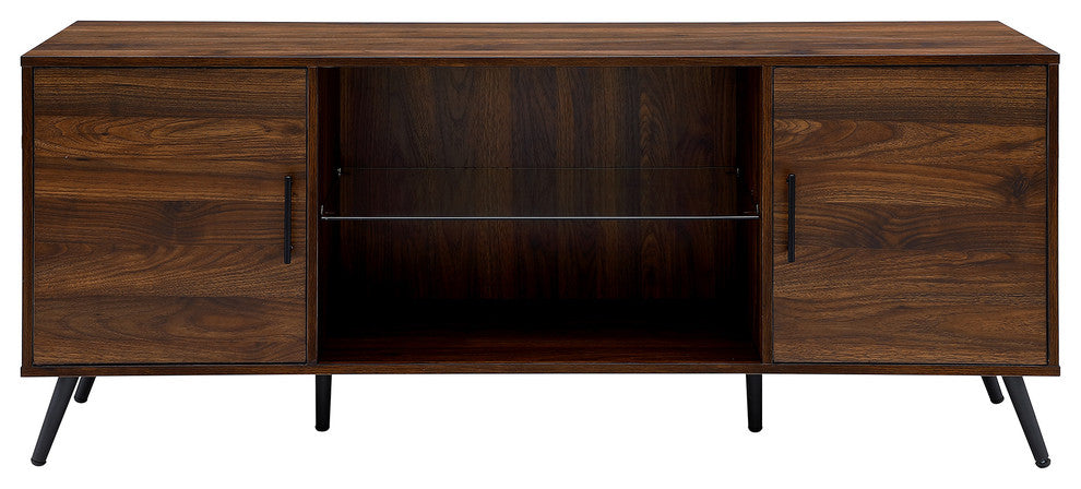 60" Midcentury Modern 2-Door TV Stand Media Console, Dark Walnut