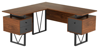 Reversible L-Shape Computer Desk With Drawers and File Cabinet