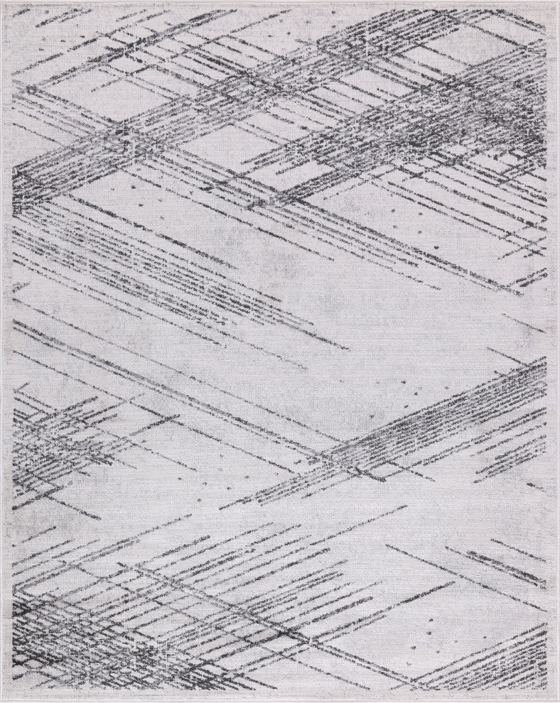 Low-Pile Sidney Ivory/Charcoal Rug, Ivory, 7'9"x10'