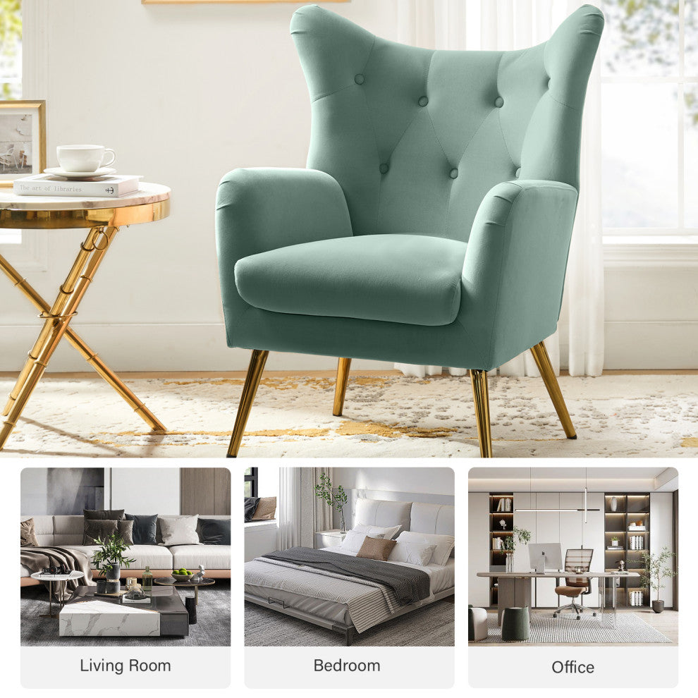 Upholstered Accent Chair With Tufted Back, Set of 2, Sage