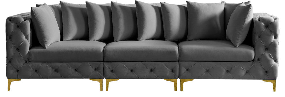 Tremblay Velvet Upholstered 3-Piece Modular Sofa, Grey