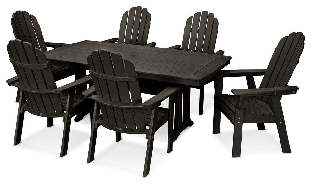 Polywood Vineyard Adirondack 7-Piece Nautical Trestle Dining Set, Black