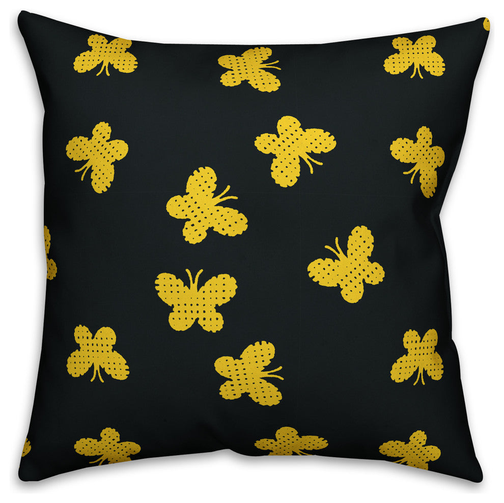 Butterfly Pattern, Yellow Throw Pillow Cover, 20"x20"
