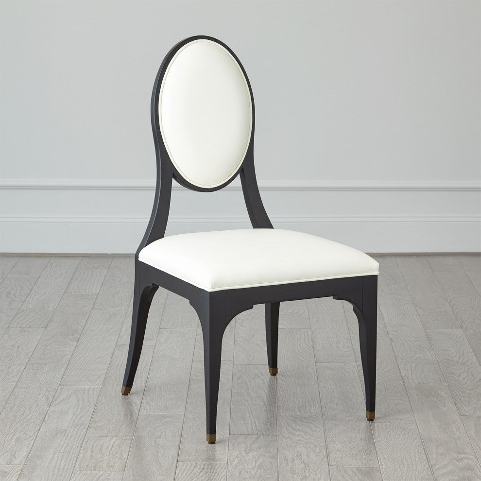 Hollywood Glam Black White Dining Chair Armless Oval Art Deco Vintage Style