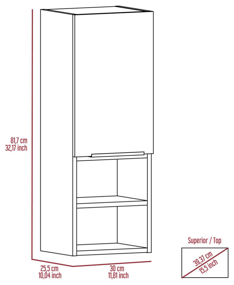 Milwaukee Medicine Cabinet with 2 Open Shelves, and 2 Inner Shelves, White