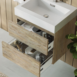 Boutique Bath Vanity, Natural Wood, 24", Single Sink, Wall Mount