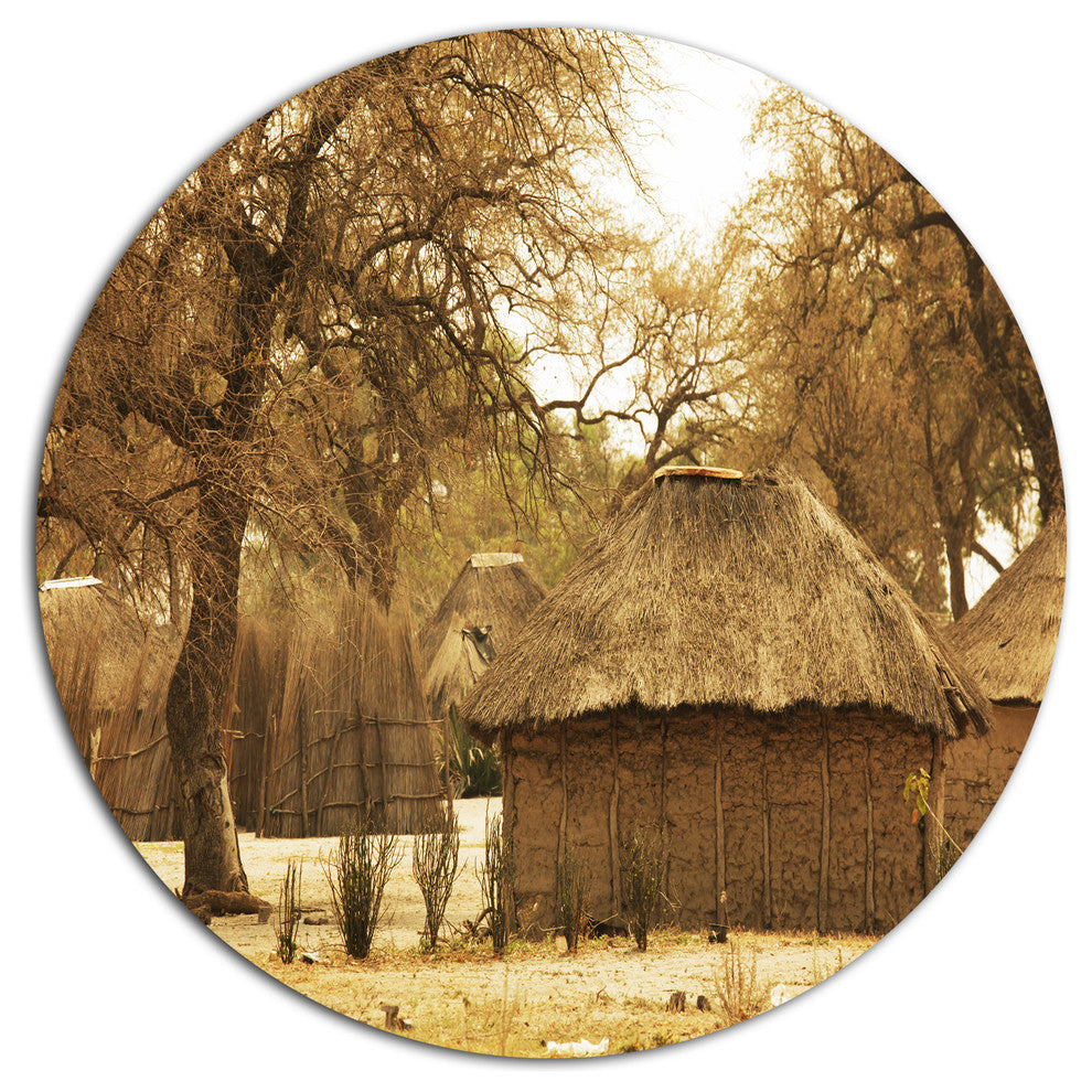 Beautiful Rural African Huts, Landscape Round Wall Art, 11"
