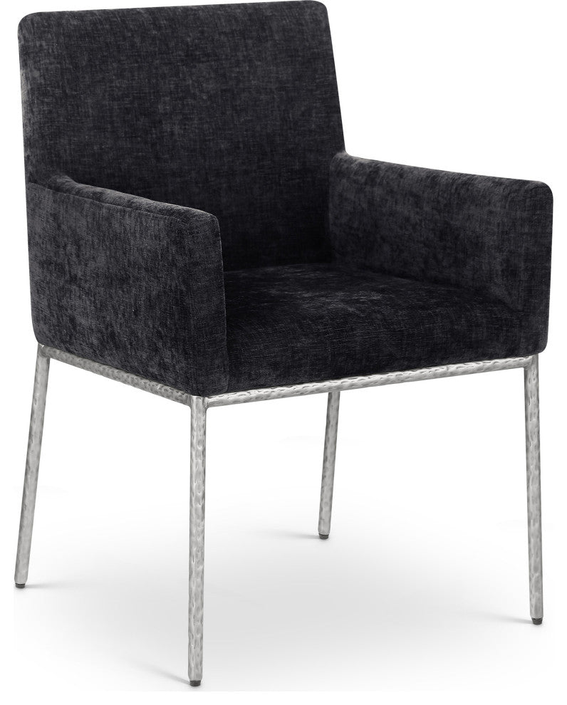 Reeves Upholstered Dining Chair, Black, Chenille , AC, Brushed Silver, Set of 2