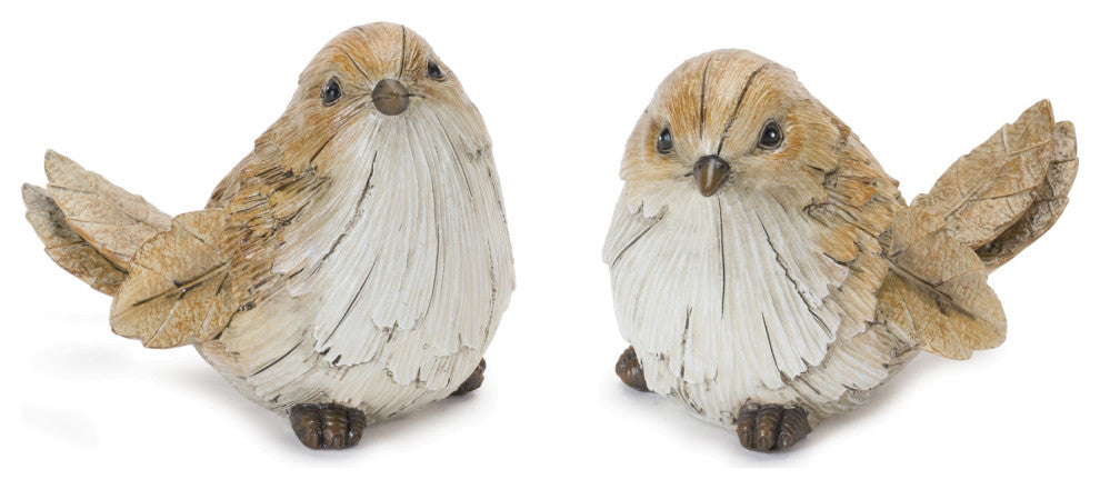 Carved Leaf Bird Figurine, 2-Piece Set