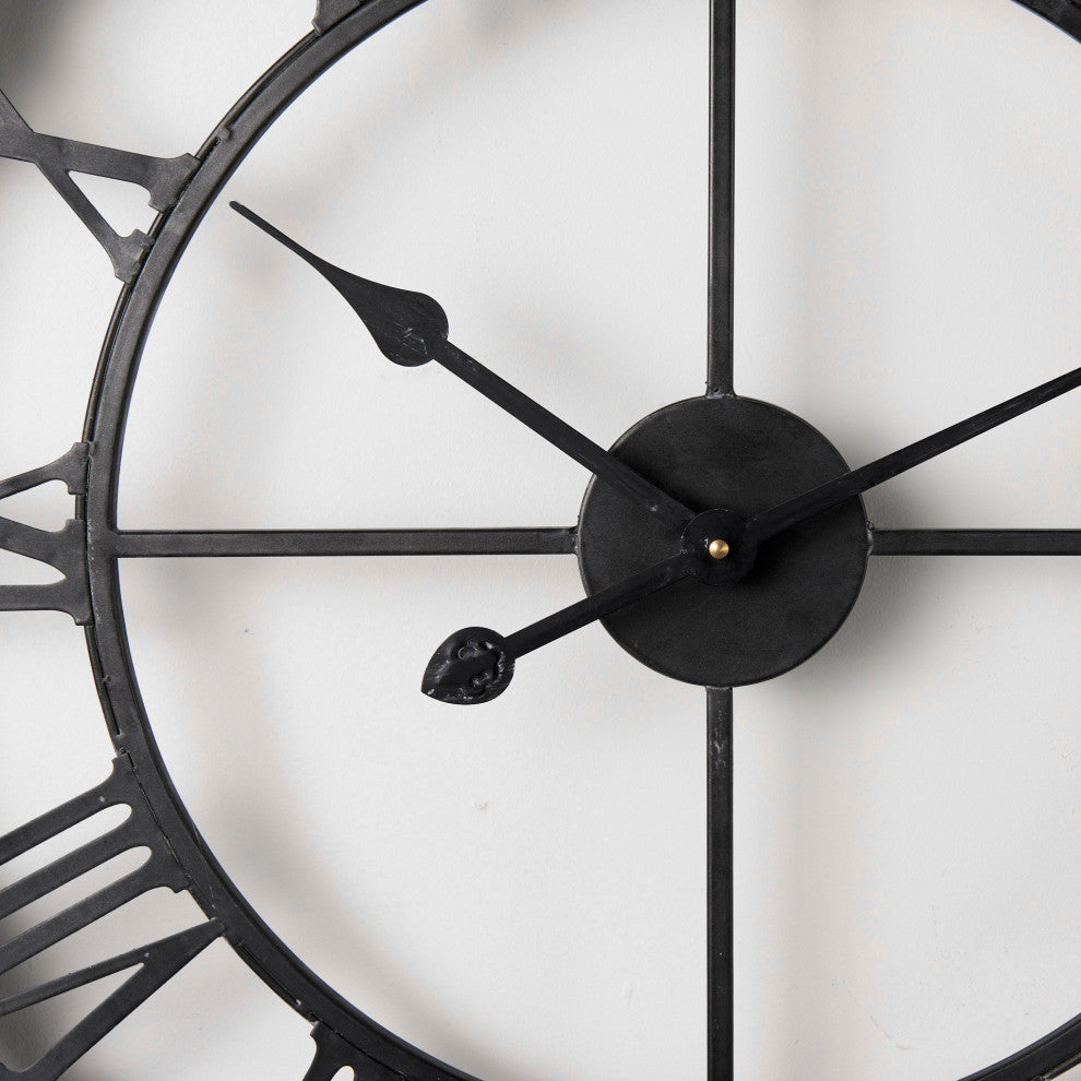 Mething Gray Wood and Black Metal 25" Round Wall Clock