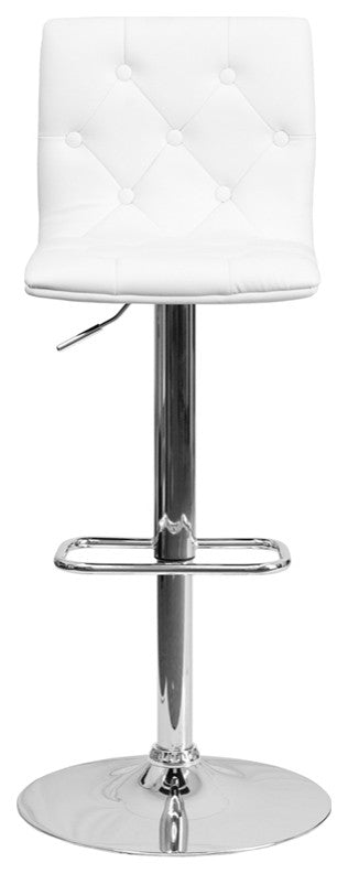 Contemporary Tufted Adjustable Height Barstool, White