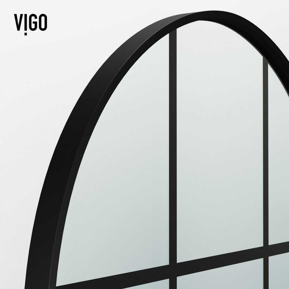 VIGO Arden 34" W x 78" H Framed Fixed Shower Screen, Matte Black Grid, Clear Glass