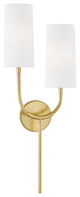 Vesper 2 Light Wall Sconce, White Linen Shade, Aged Brass