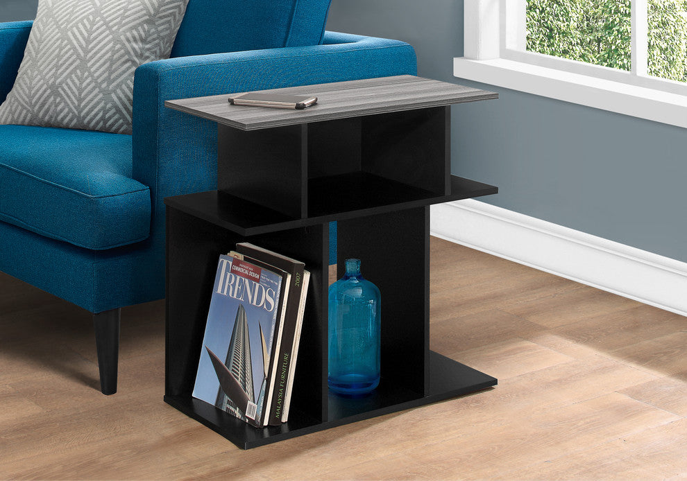 Accent Table, Side, End, Nightstand, Lamp, Laminate, Black, Grey
