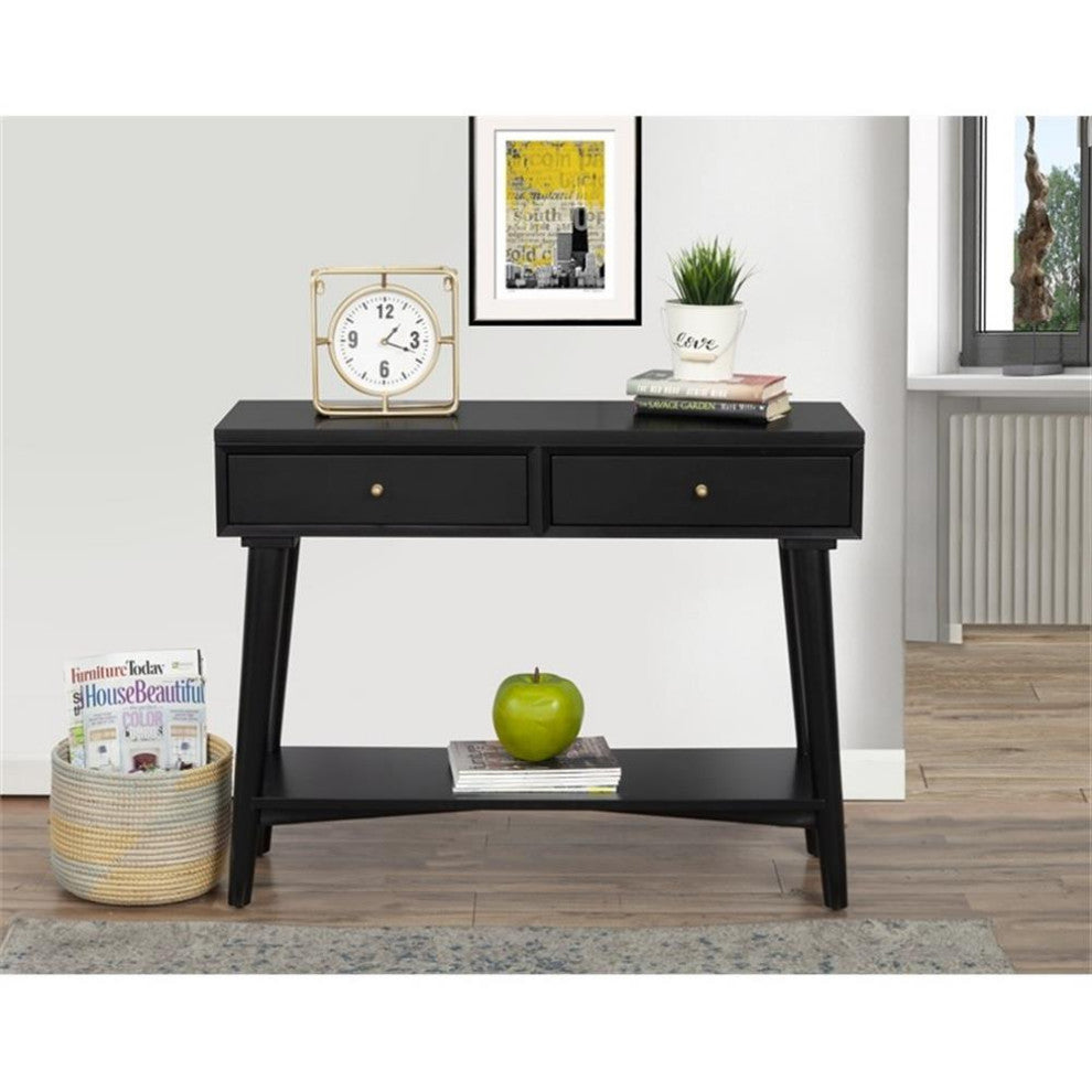 Alpine Furniture Flynn Wood Console Table with 2 Drawers in Black