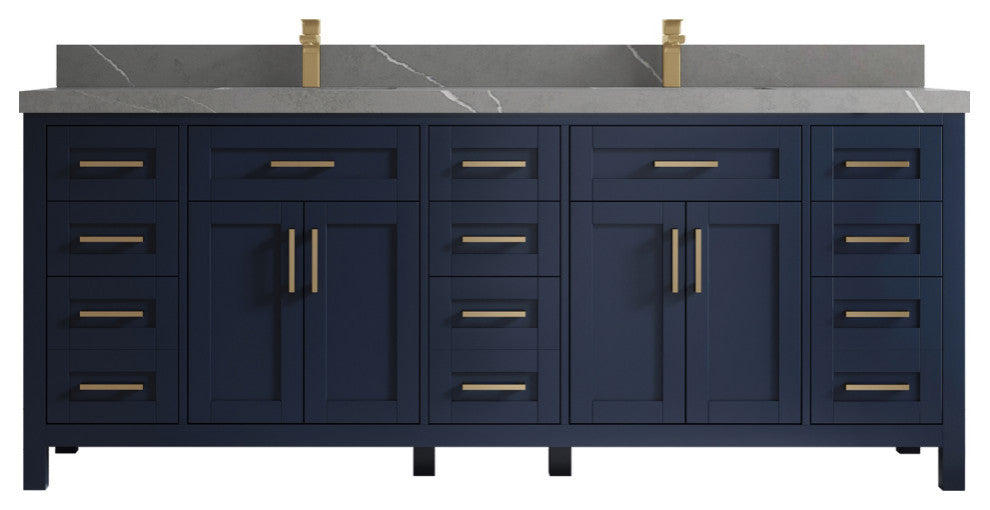 Cambridge 84 Double Sink Bath Vanity in Hale Navy Blue 2" Piatra Gray