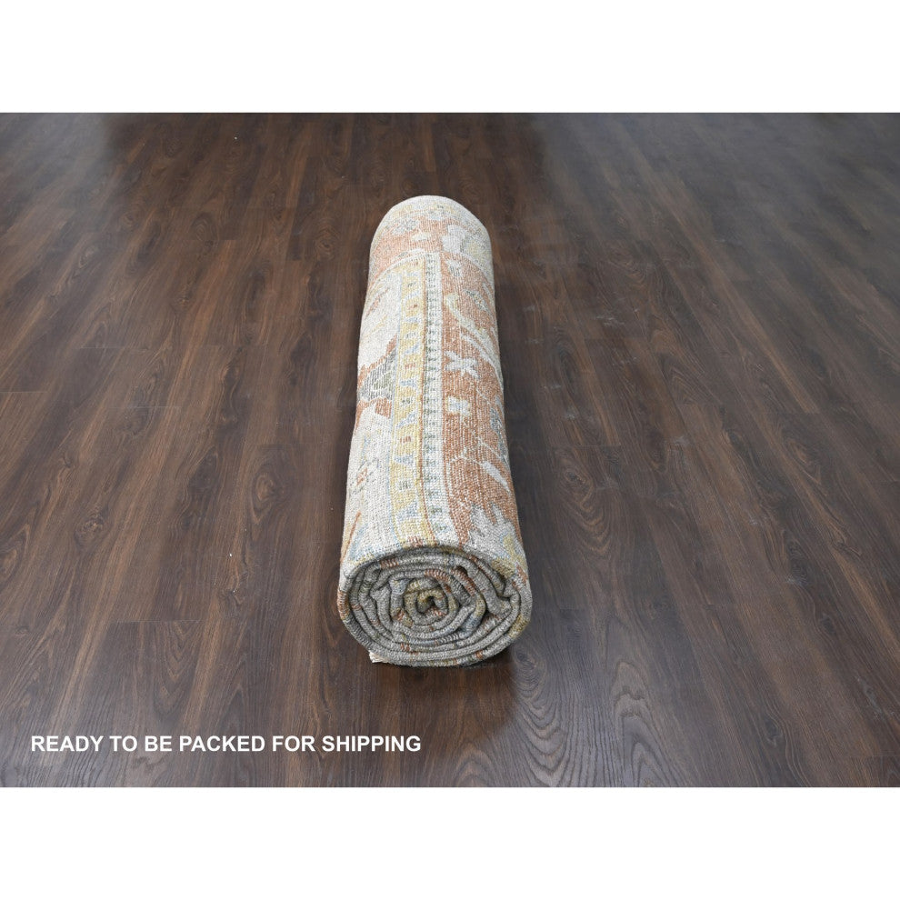 Tan Color, Oushak Design, Soft Wool Hand Knotted Oversized Rug, 11'10"x14'9"