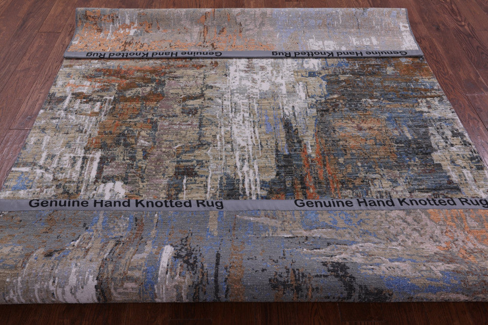Abstract Wool and Silk Hand Knotted Rug 6' 1" X 9' 1" Q8891