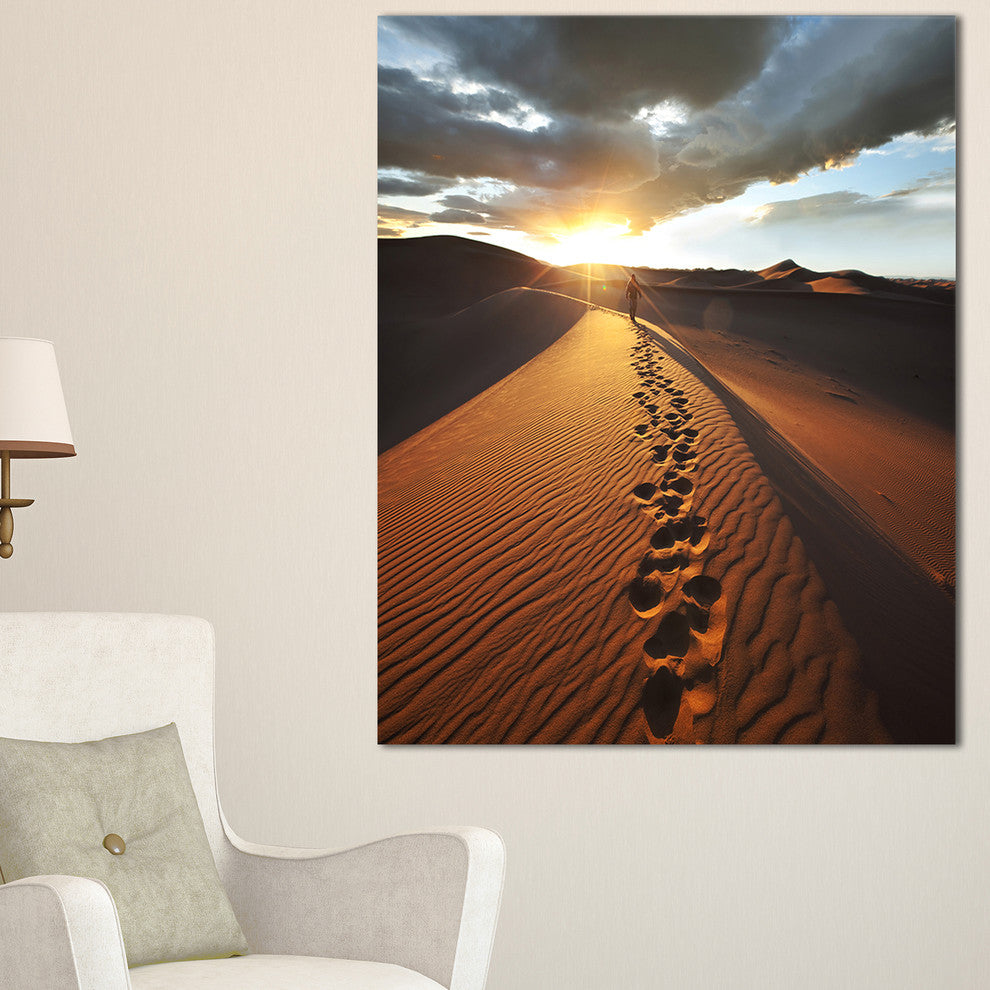 "Hiking Path in Desert At Sunset" Modern Landscape Wall Art Canvas, 20"x40"