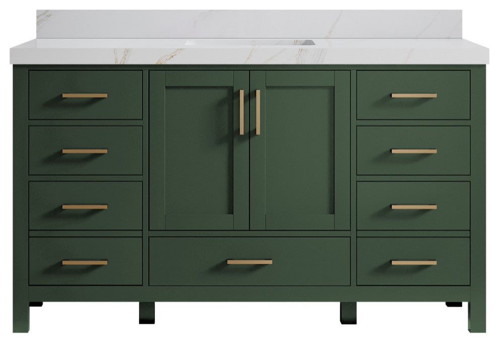 Malibu 60 Single Sink Bathroom Vanity in Lafayette Green 2" Calacatta Sienna
