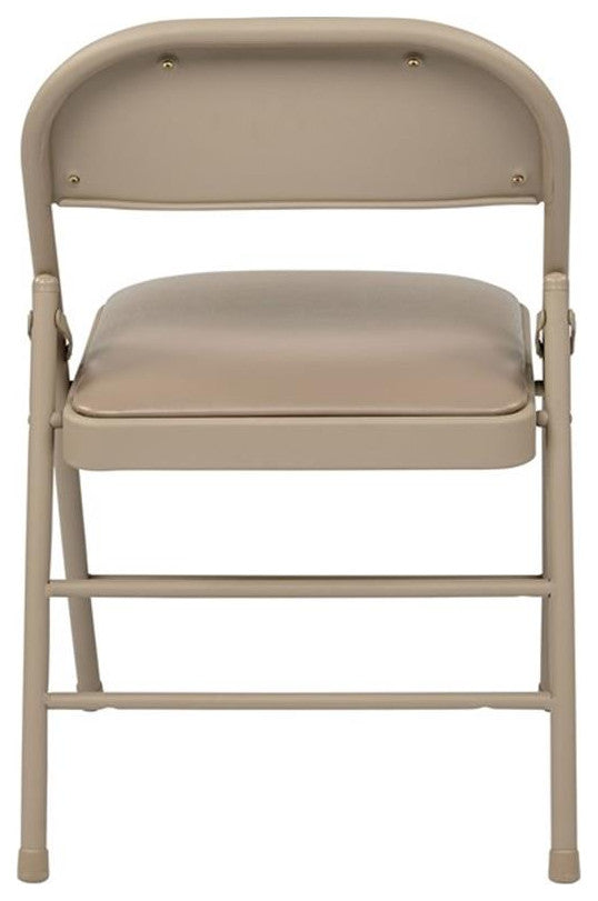 Set of 4 Folding Chair with Vinyl Seat in Tan Beige