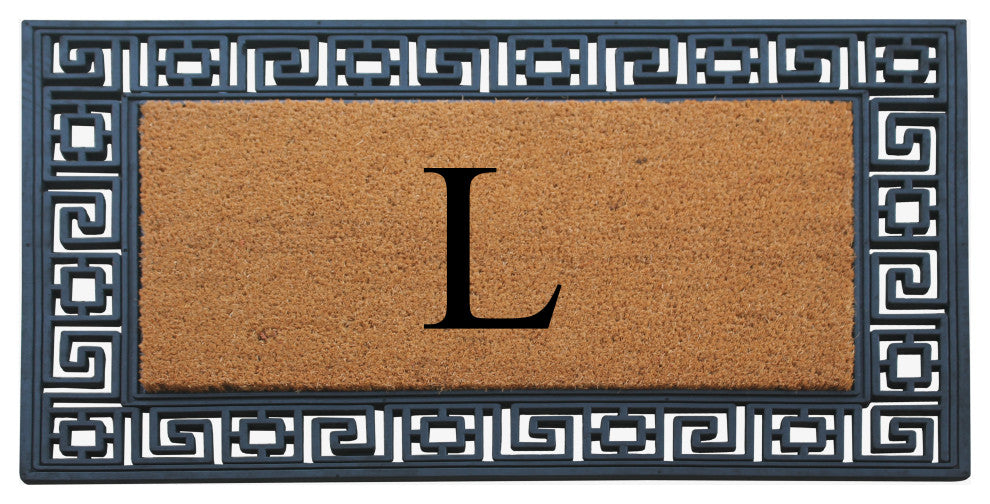 Rubber And Coir Greek Key Black Border 24"x36", Outdoor Monogrammed Doormat, L