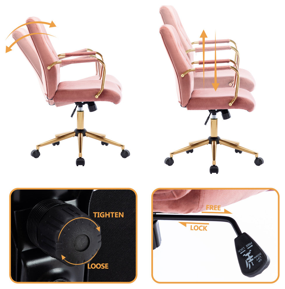Rhinestone Tufted Armrest Task Chair, Pink