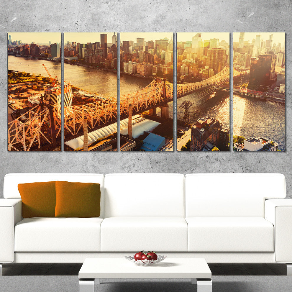 Queensboro Bridge over East River, Cityscape Canvas Print, 60"x28", 5 Panels