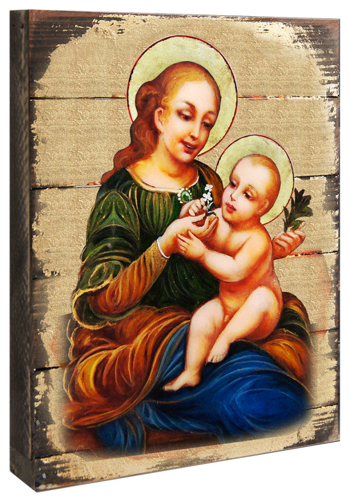 Icon Virgin Mary Directress Wall Art On Wood, 16 Inch