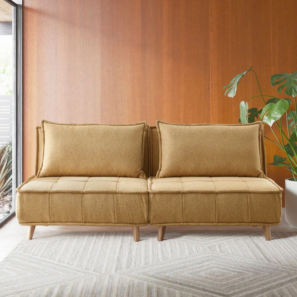 Modern Fabric Upholstered Convertible Sofa Bed Folding Sleeper Chair, Yellow