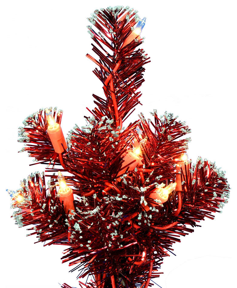 Vickerman G190325 2'X16" Dark Red Tinsel Christmas Tree, Clear Lights