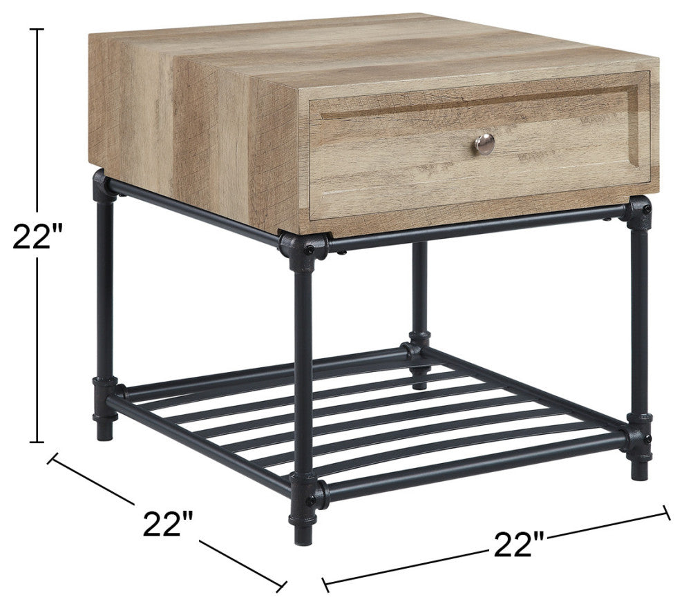 1 Drawer End Table, Oak and Sandy Black