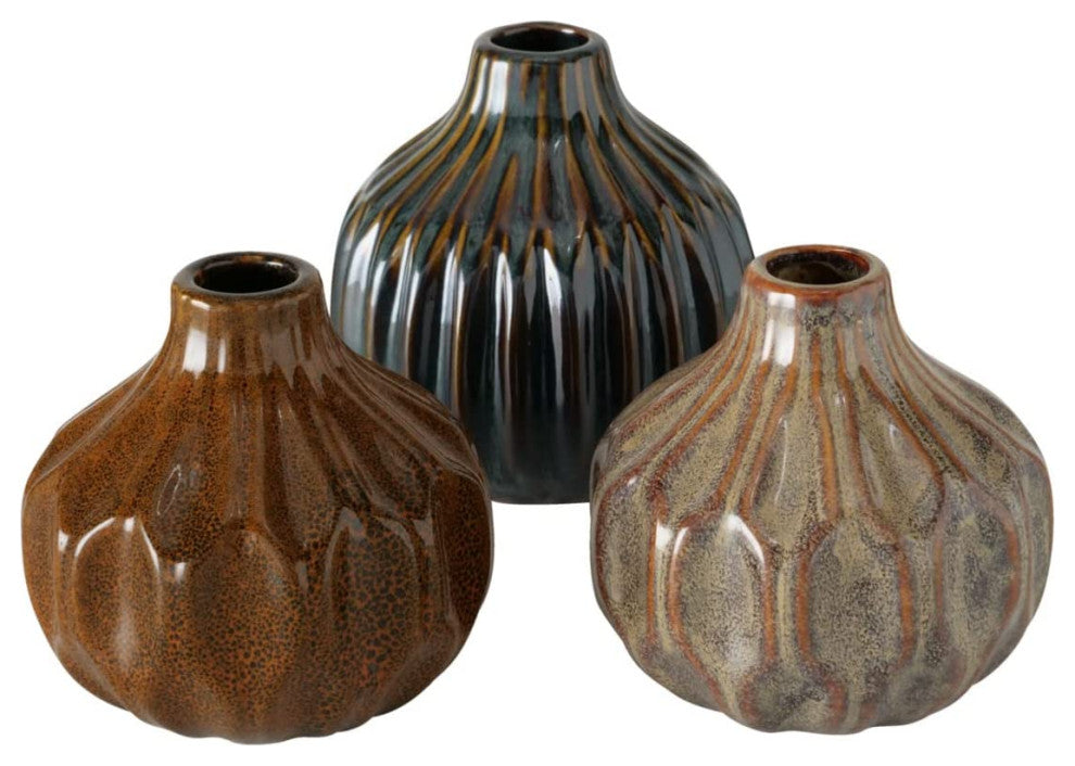 3 Piece Reactive Glazed Vase Set