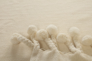 Cream Embroidered Chevron With Braided Fringe Throw Blanket