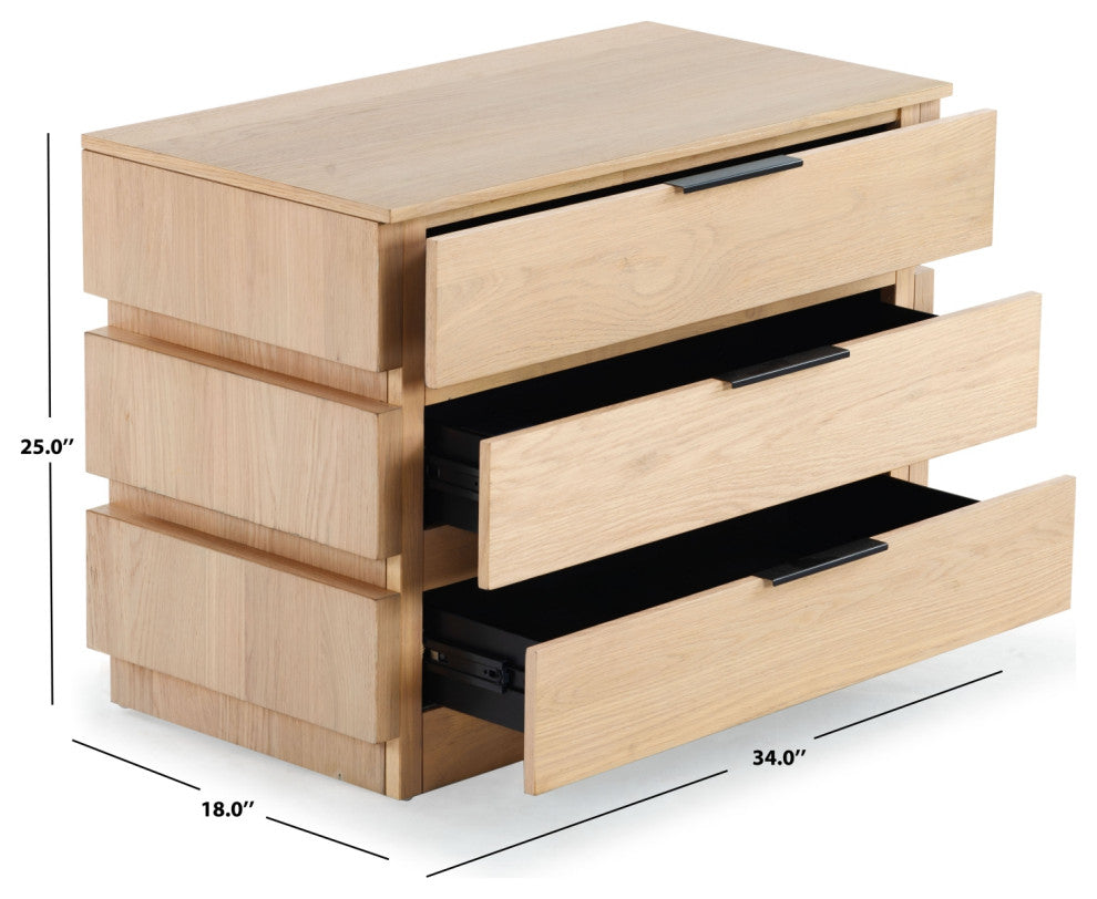 Safavieh Couture Titus 3 Drawer Stacked Chest, Oak