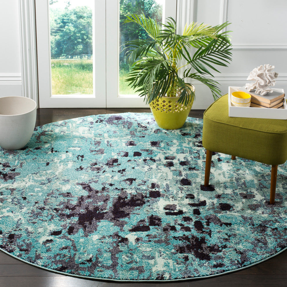 Safavieh Monaco Collection MNC225 Rug, Light Blue/Multi, 6'7" Round