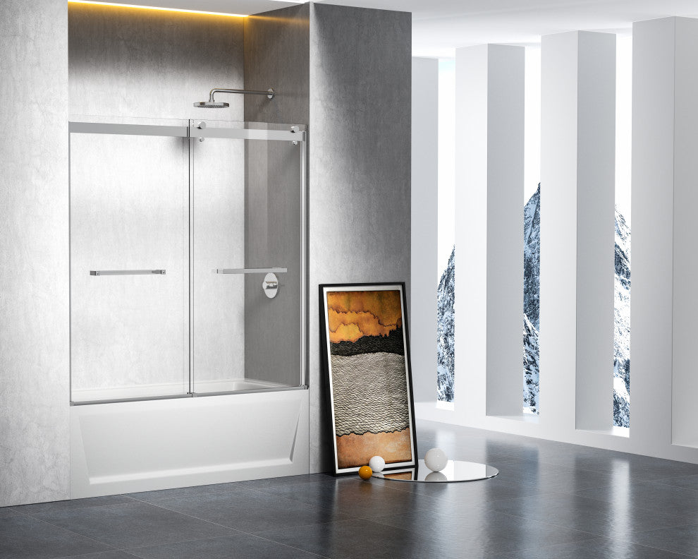 Home Living 60X60 Frameless Double Sliding Tub Door, Polished Chrome