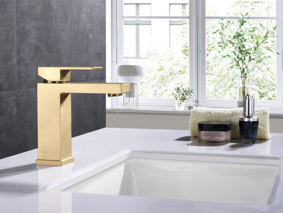 Alma Single Handle Basin Faucet with a pop up drain , Upc Certified, Gold