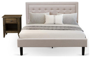 2Pc Platform Queen Bed Set, 1 Queen Size Frame, Nightstand, Mist Beige