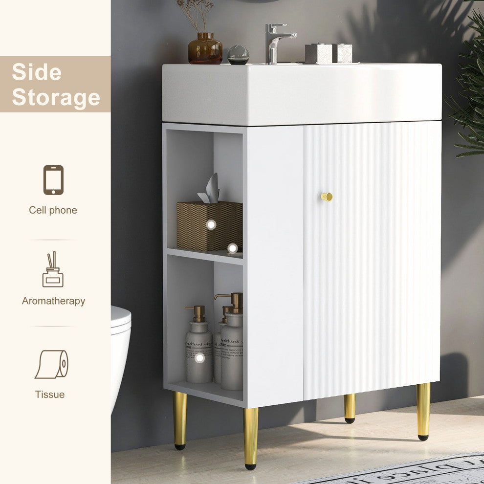 TATEUS 21.6 inch Single Ceramic Vessel Sink Bathroom Storage Cabinet, Left Side Storge